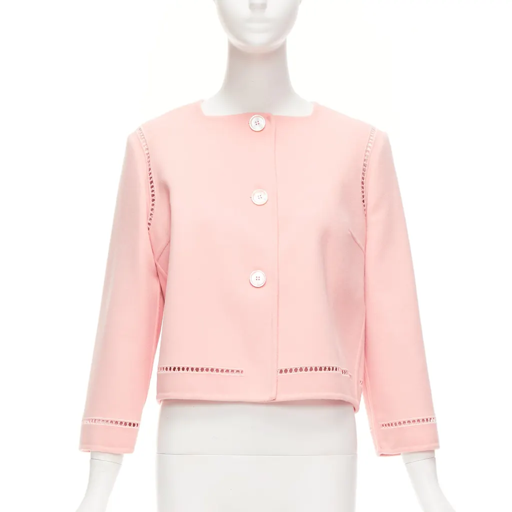 Ermanno Scervino Pink Eyelet Shell Jacket Pink Wool Very good - Front View
