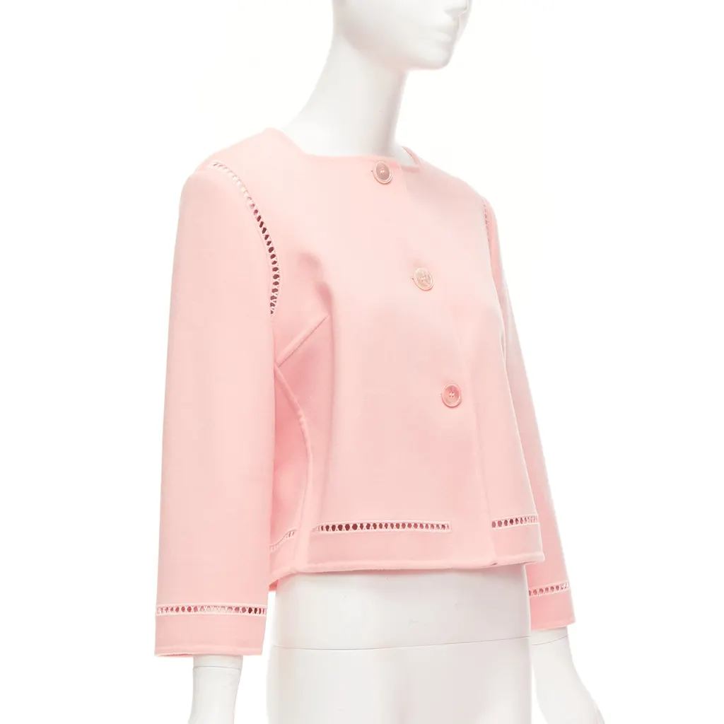 Ermanno Scervino Pink Eyelet Shell Jacket Pink Wool Very good - Inside View