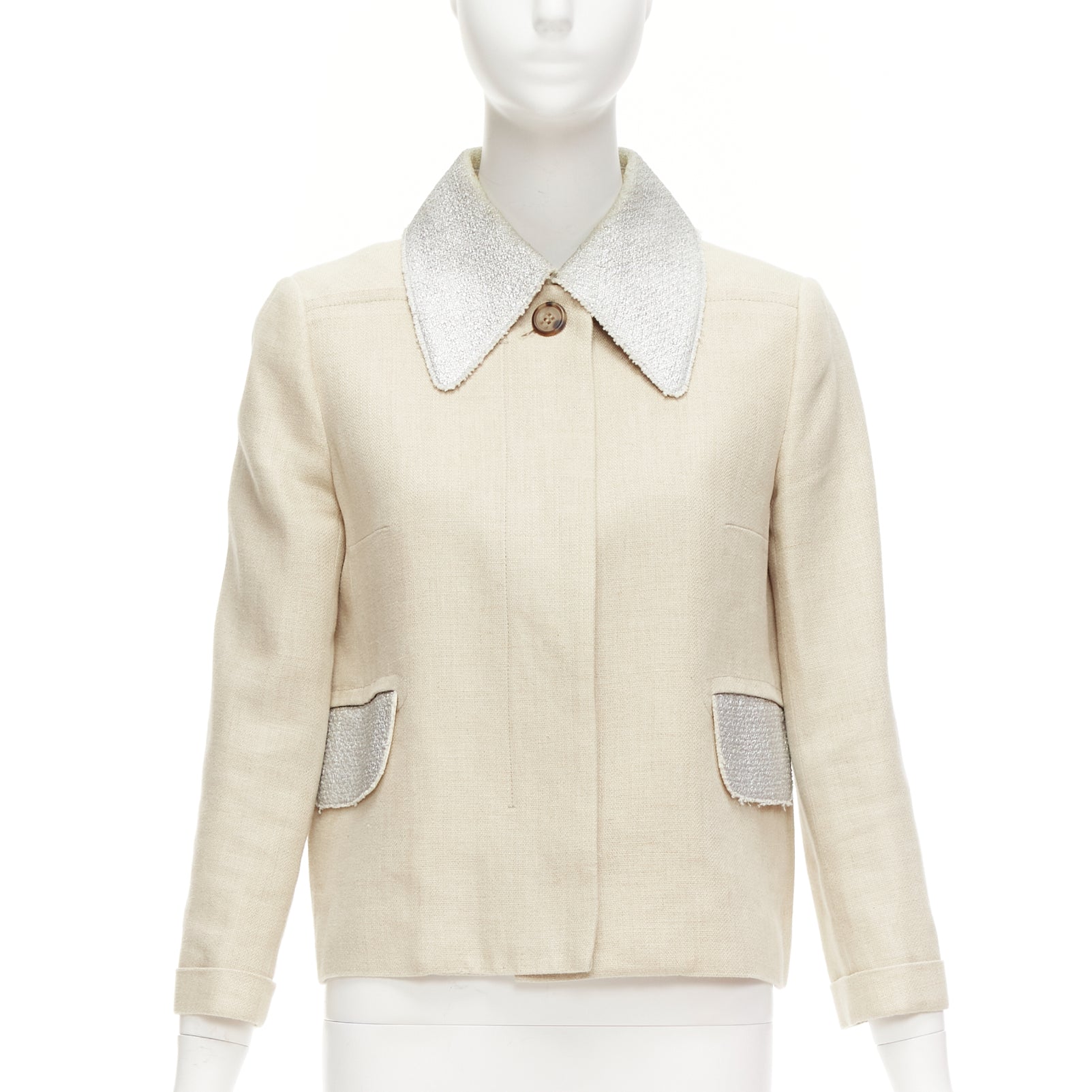 Carven Beige Tweed Boxy Jacket