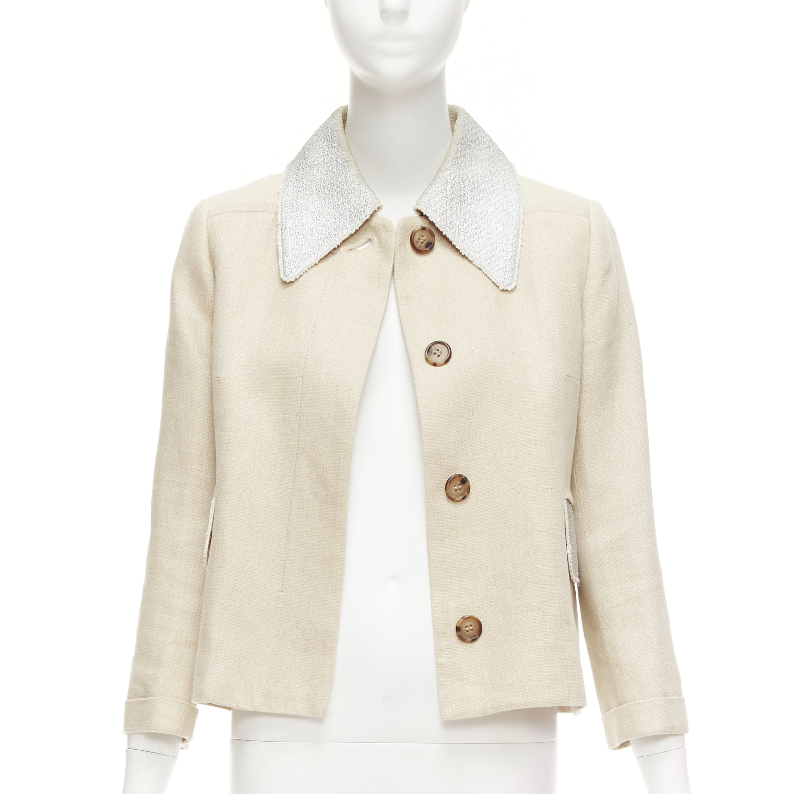 Carven Beige Tweed Boxy Jacket - Image 6