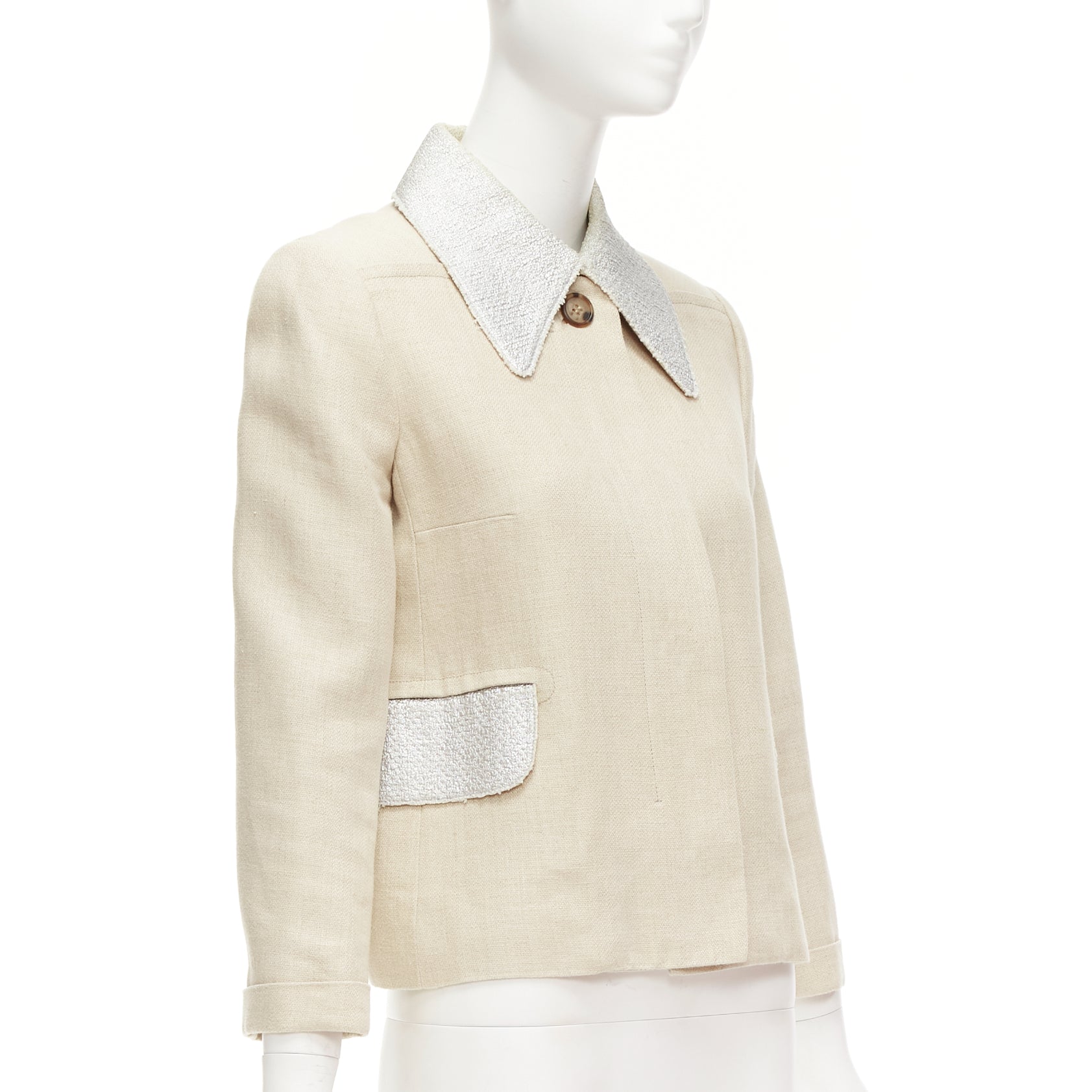 Carven Beige Tweed Boxy Jacket - 4