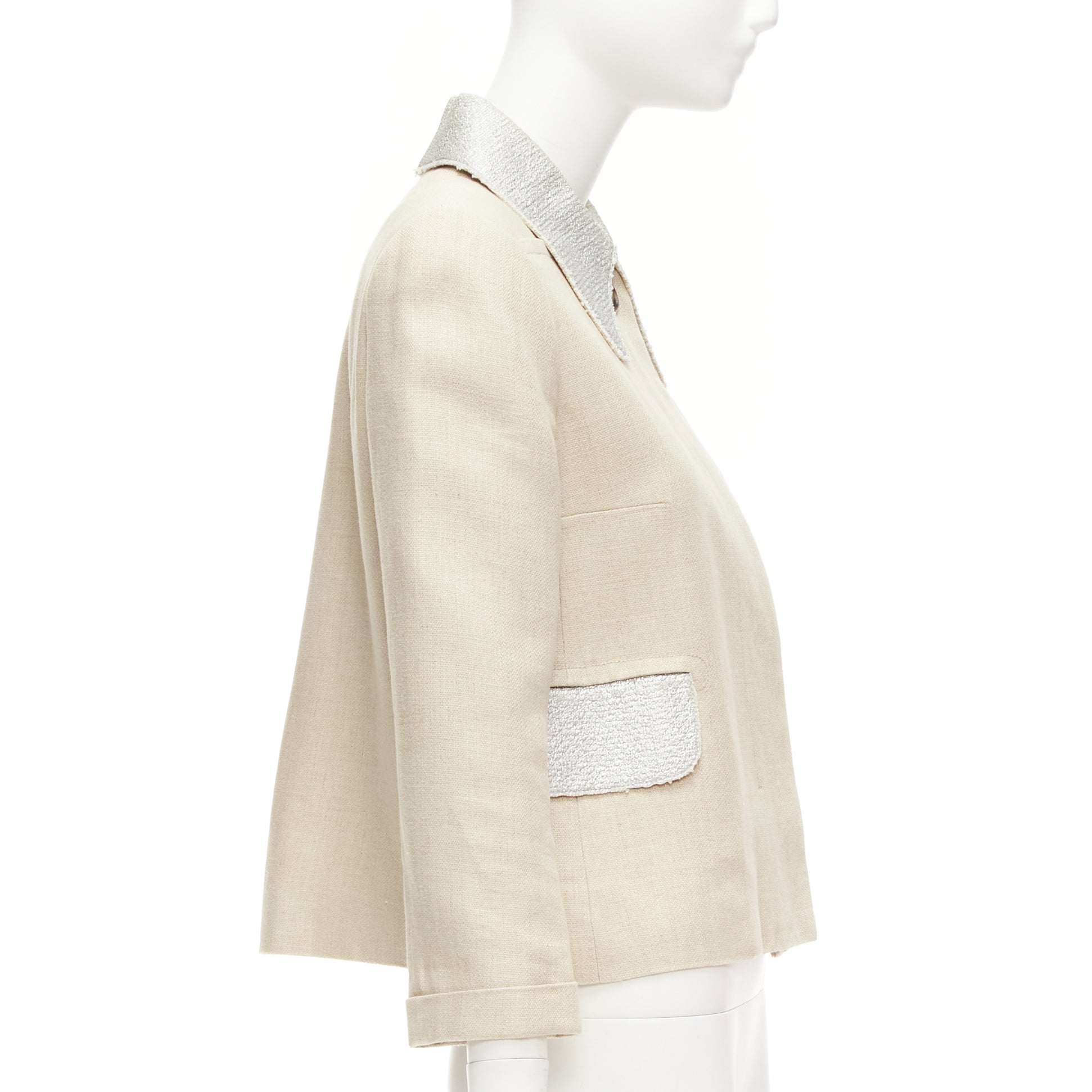 Carven Beige Tweed Boxy Jacket - Side view