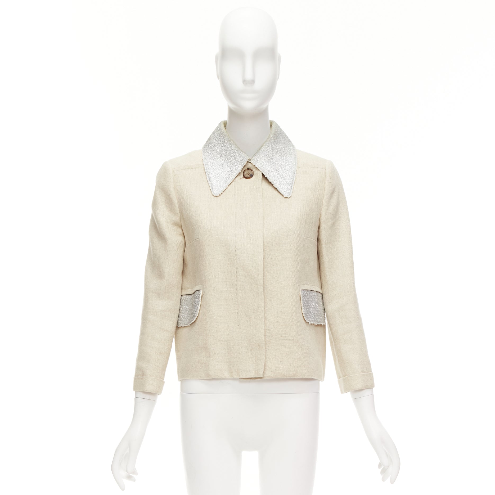 Carven Beige Tweed Boxy Jacket - Image 12