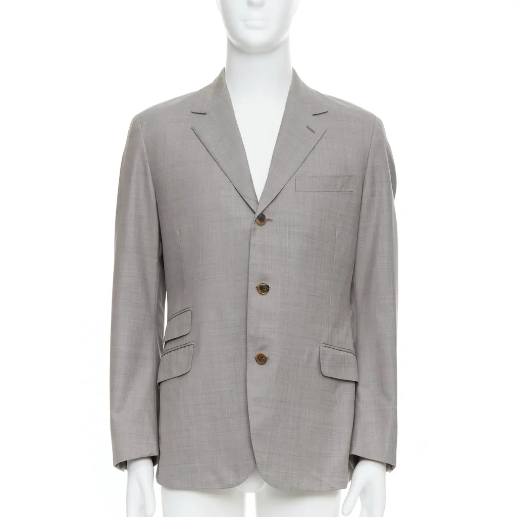 Hermès Wool Pocket Blazer Grey Wool Good - Front View