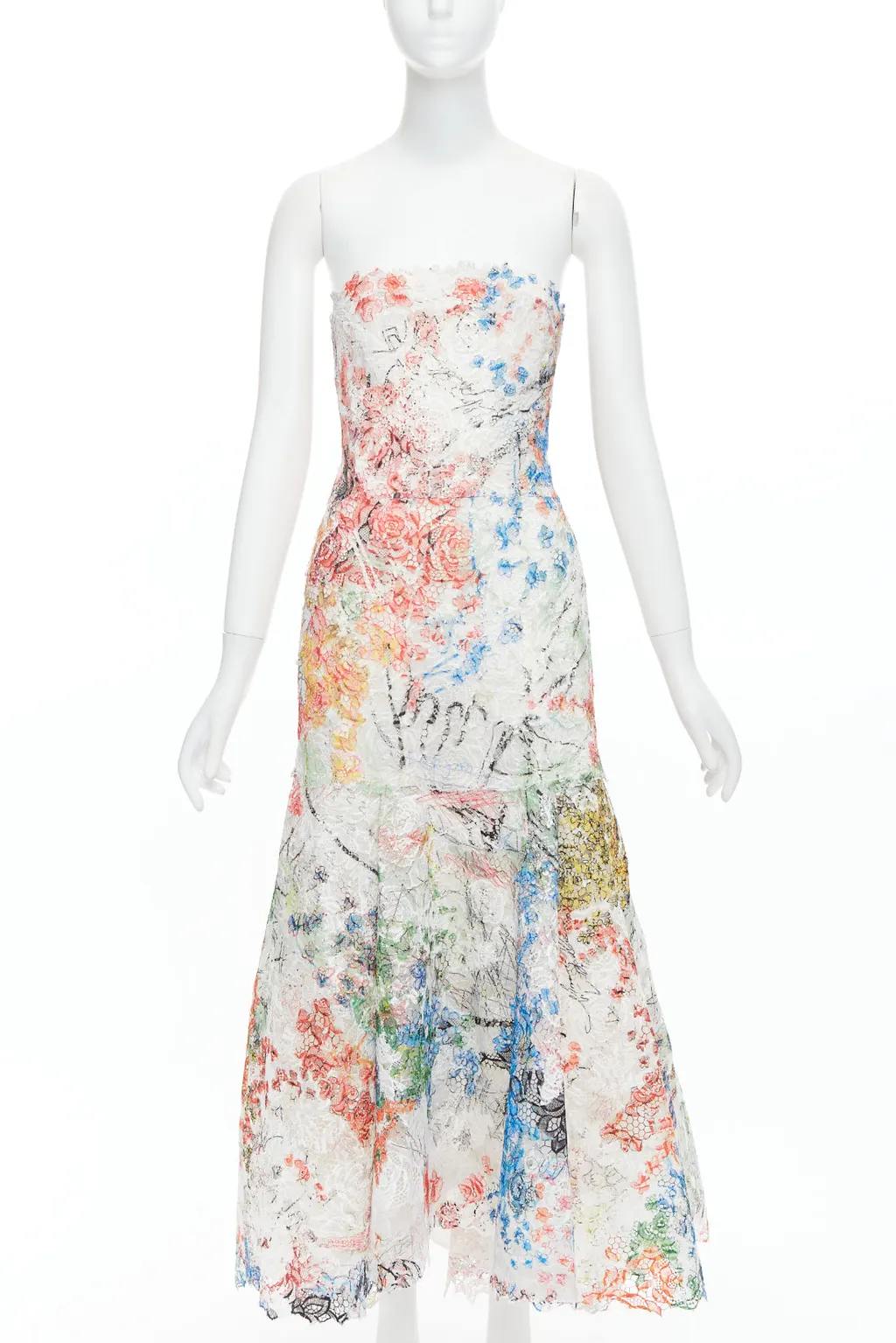 Monique Lhuillier Scribble Lace Dress MultiColor Polyester Very good - Front View