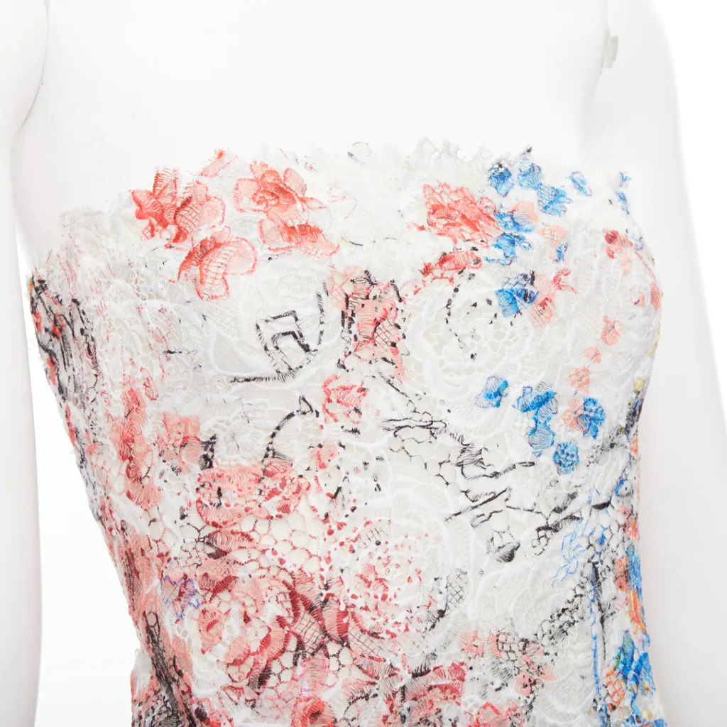 Monique Lhuillier Scribble Lace Dress MultiColor Polyester Very good - Back View