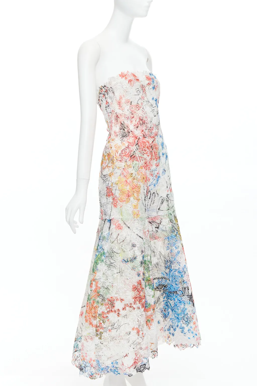 Monique Lhuillier Scribble Lace Dress MultiColor Polyester Very good - Inside View