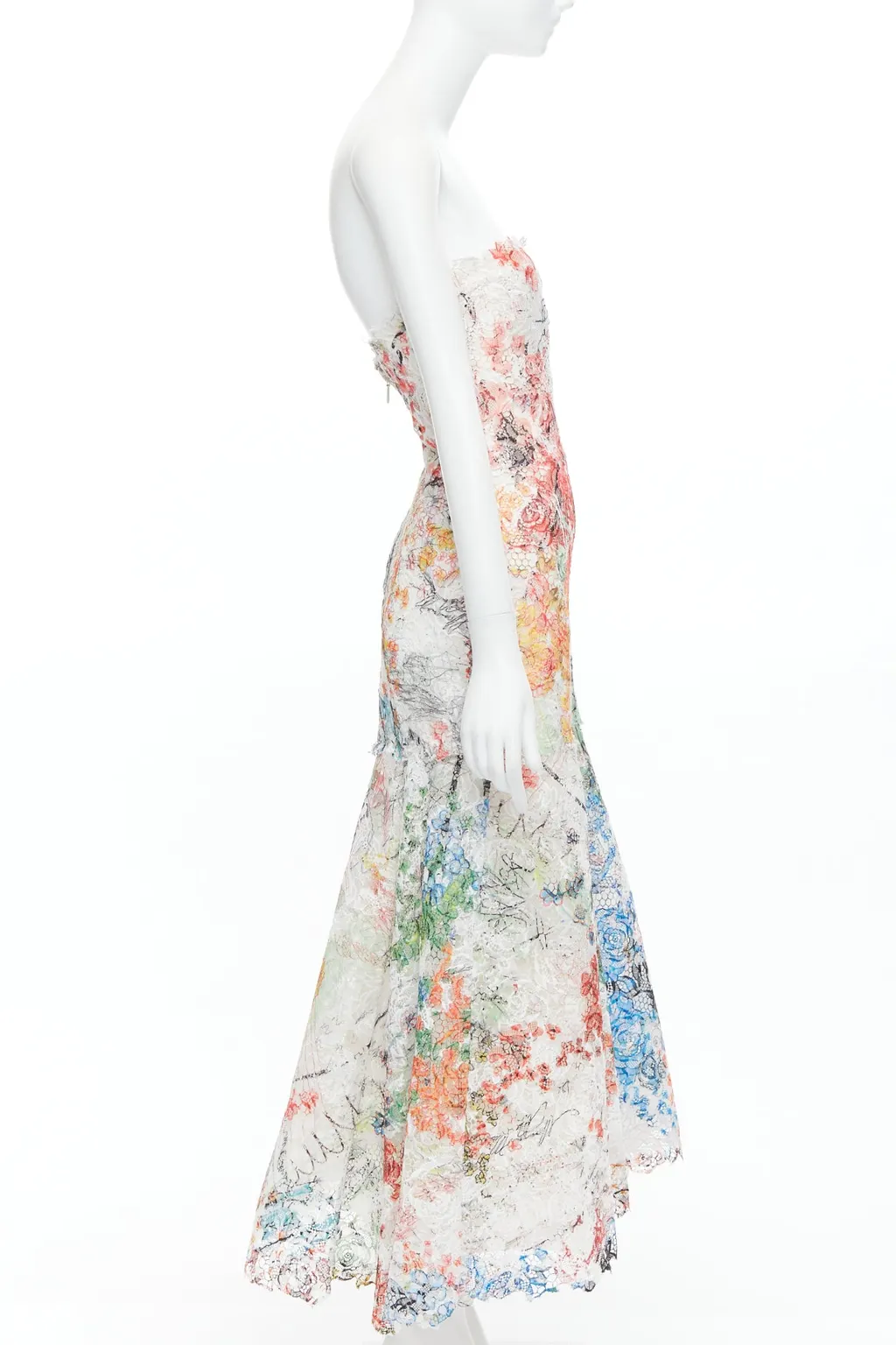 Monique Lhuillier Scribble Lace Dress MultiColor Polyester Very good - Model View
