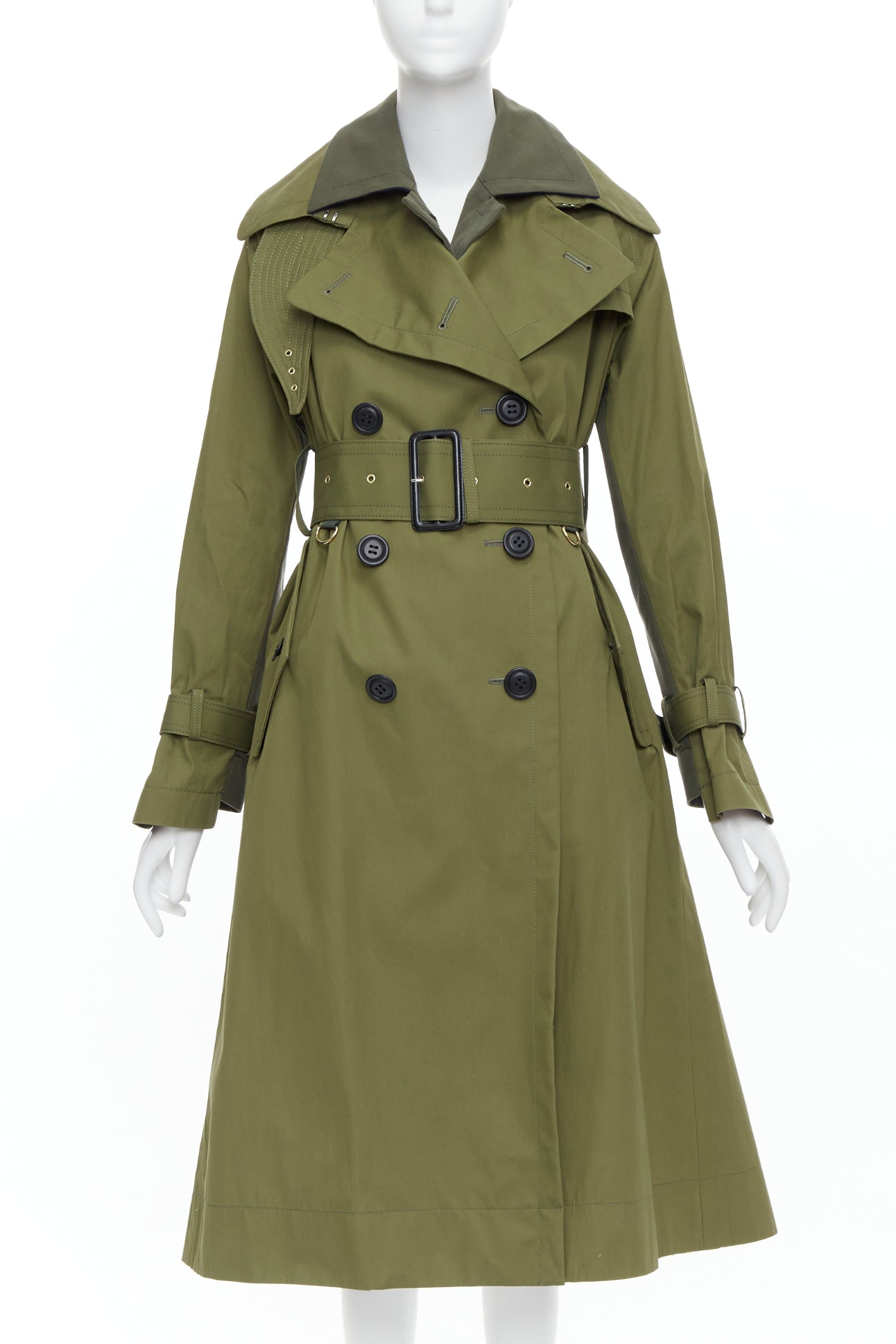 Sacai Green Layered Trench Coat