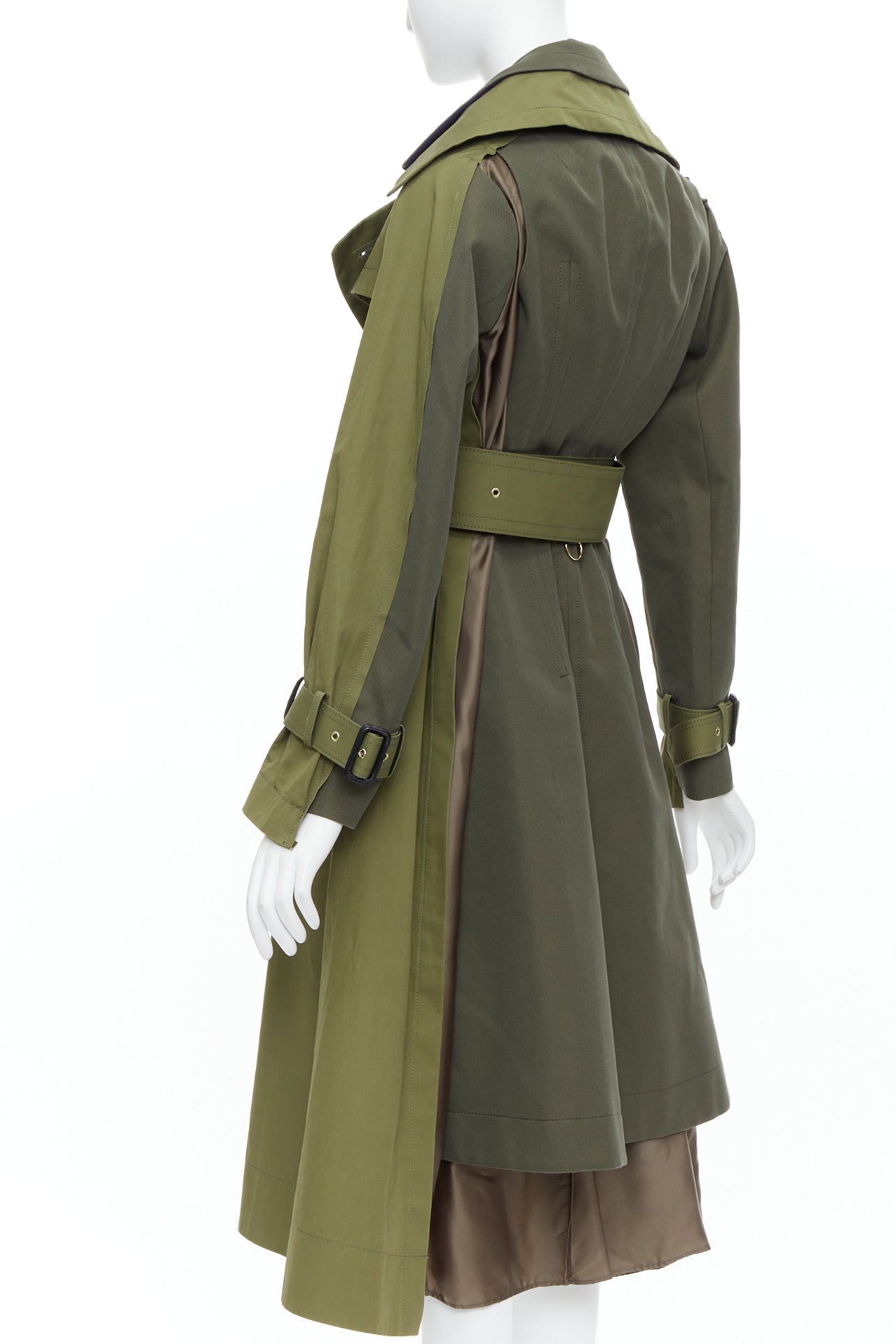 Sacai Green Layered Trench Coat - Back view
