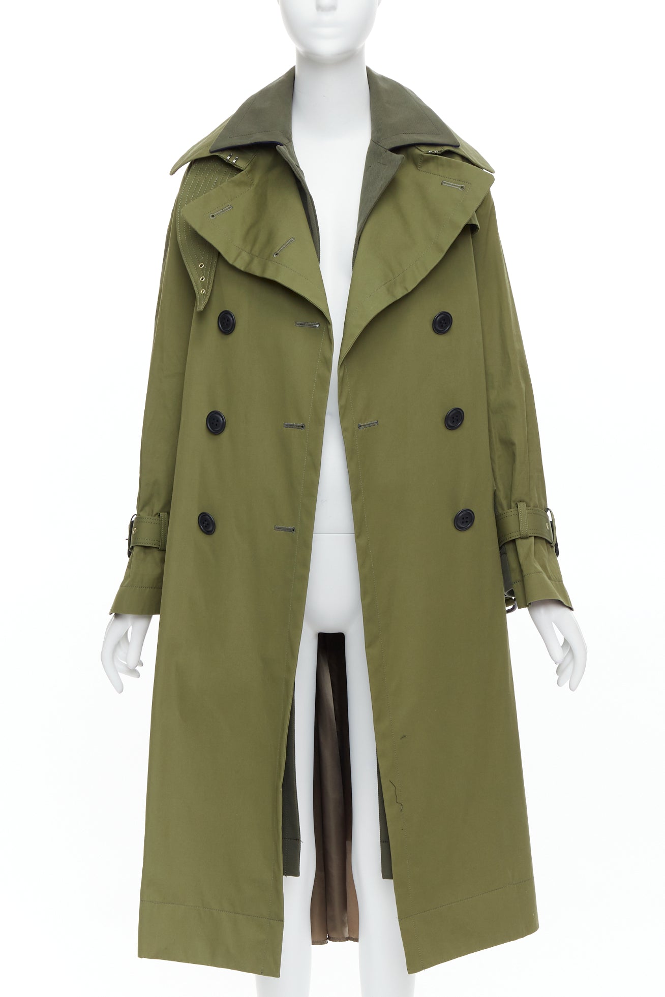 Sacai Green Layered Trench Coat - Image 6