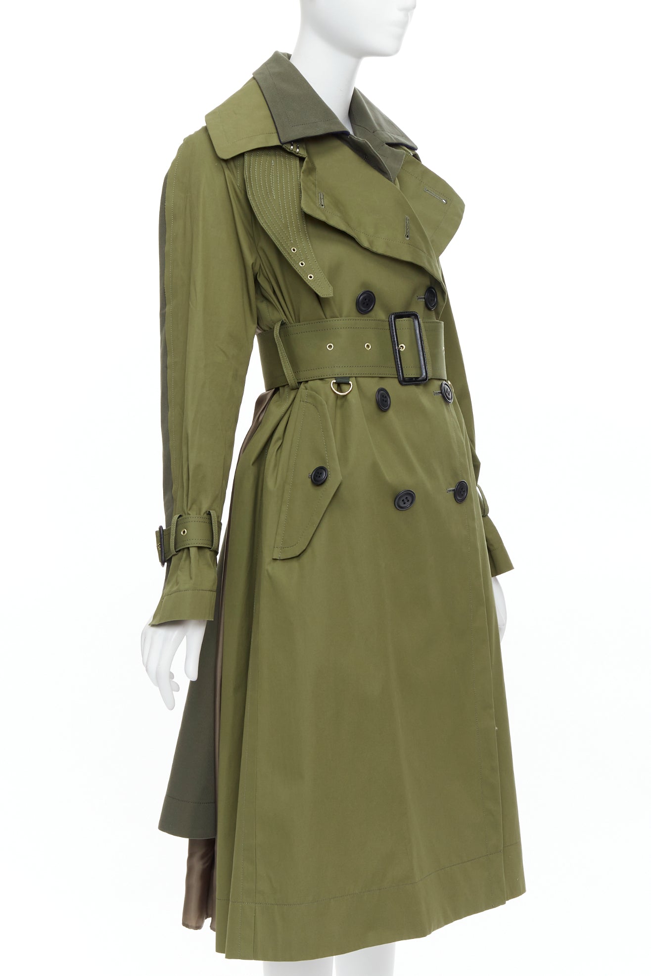 Sacai Green Layered Trench Coat - 4