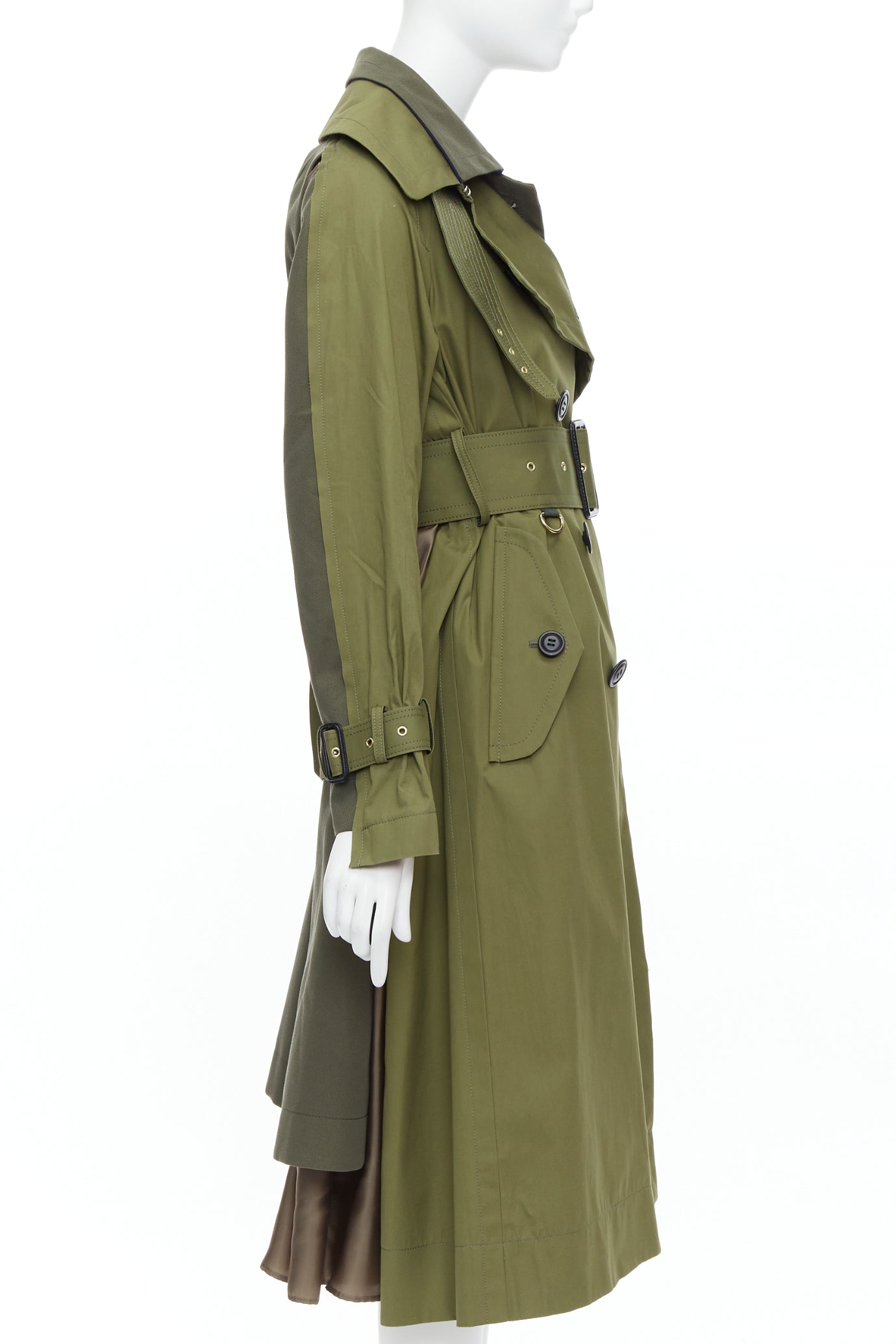 Sacai Green Layered Trench Coat - Side view