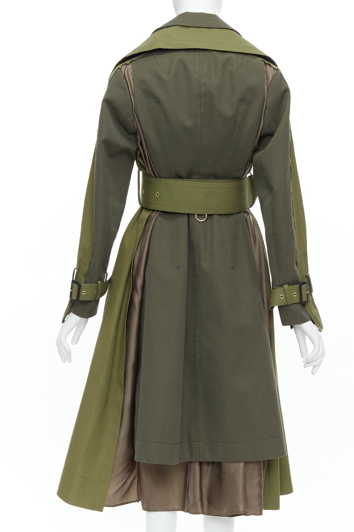 Sacai Green Layered Trench Coat - Detail 1