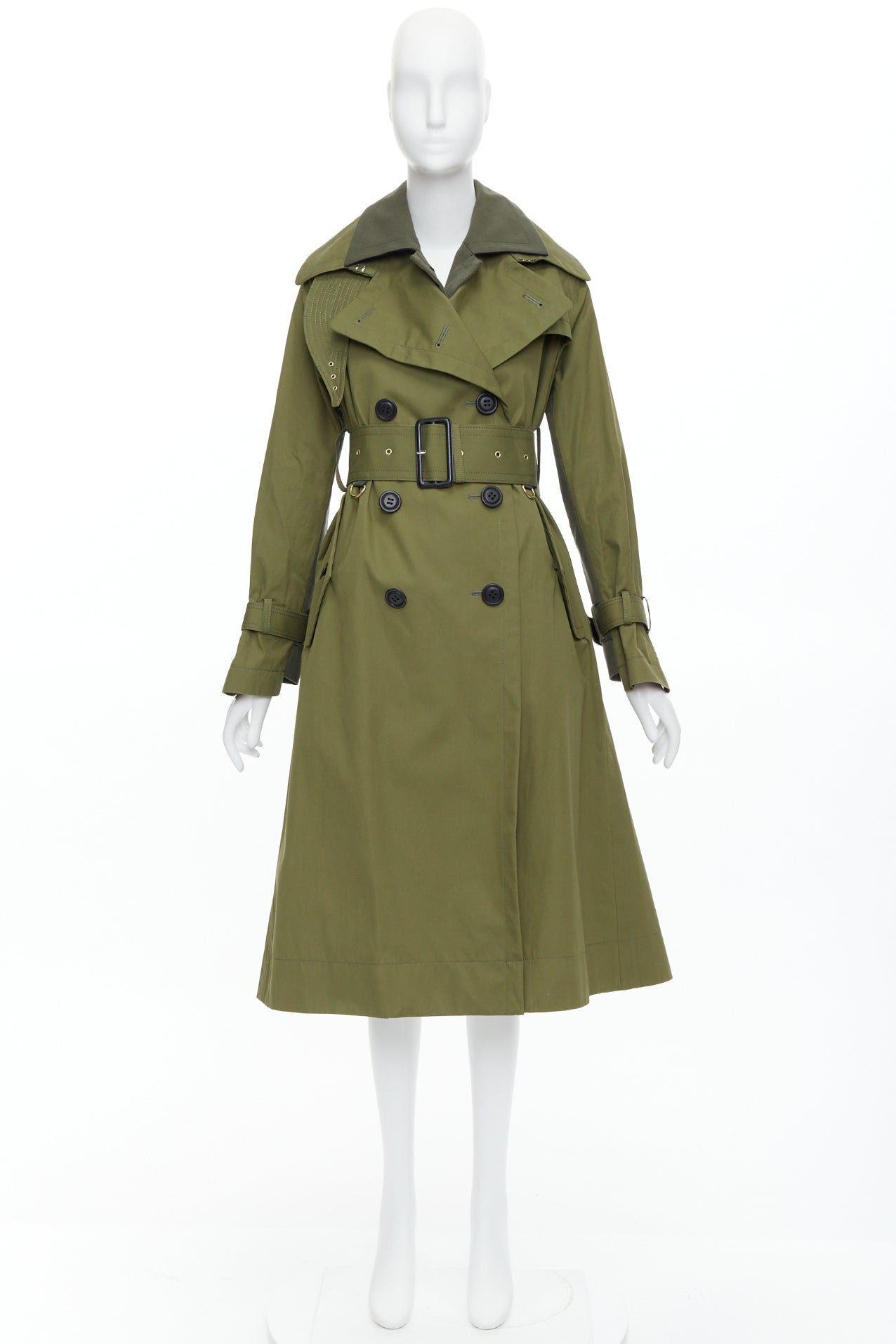 Sacai Green Layered Trench Coat - Image 12