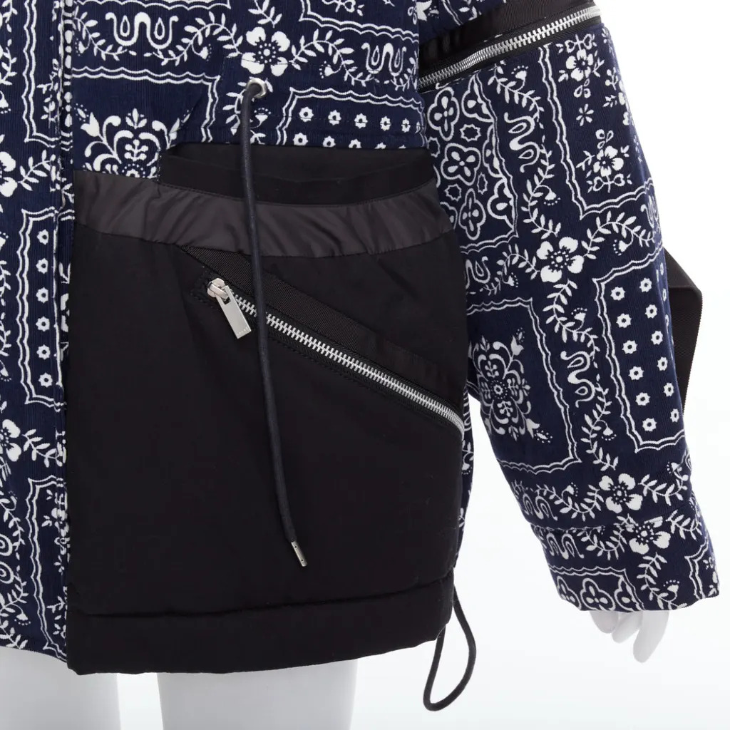 Sacai Navy Printed Padded Coat Black Cotton Never worn - Back View