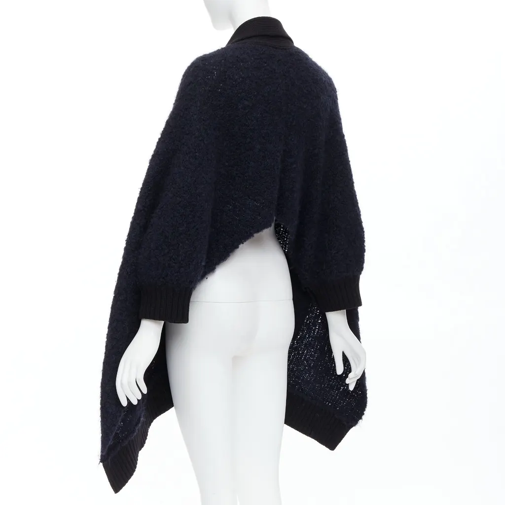 Sacai Pocketed High Low Cardigan Black Wool Good - Back View
