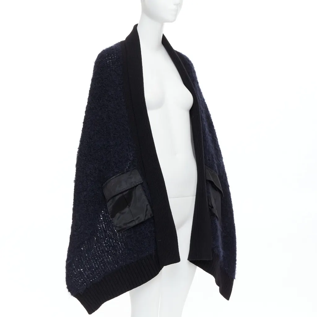 Sacai Pocketed High Low Cardigan Black Wool Good - Inside View