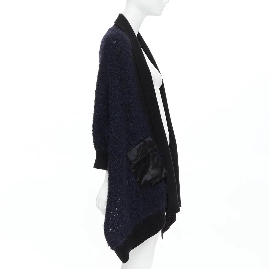 Sacai Pocketed High Low Cardigan Black Wool Good - Model View