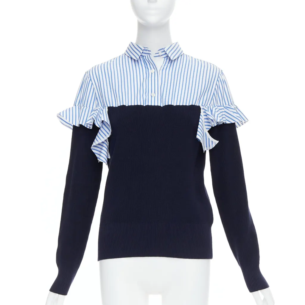 Sacai Contrast Elbow Patch Navy Cotton Never worn - Front View