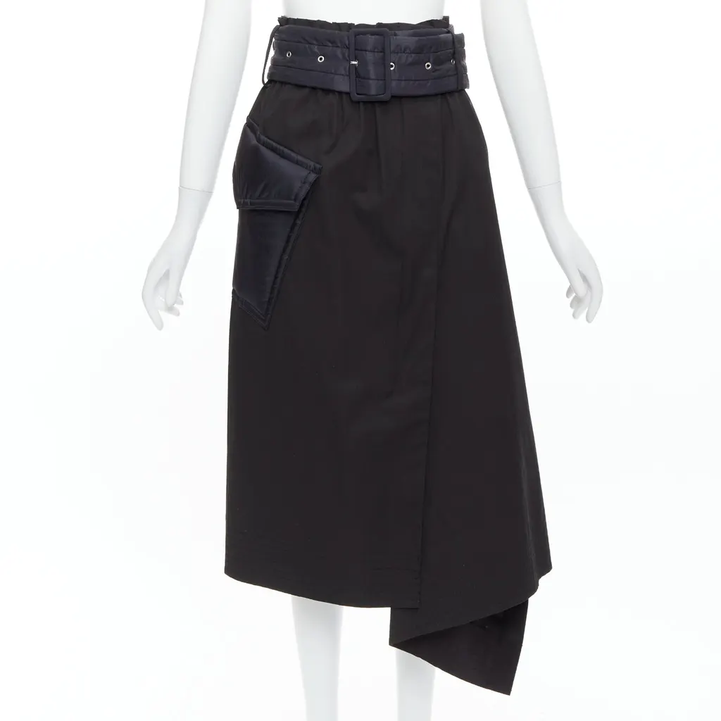Sacai Padded Belted Skirt Black Cotton Very good - Front View