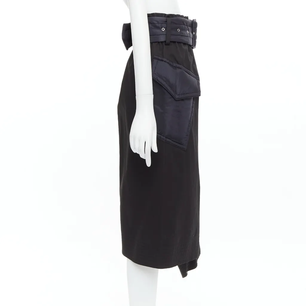 Sacai Padded Belted Skirt Black Cotton Very good - Model View