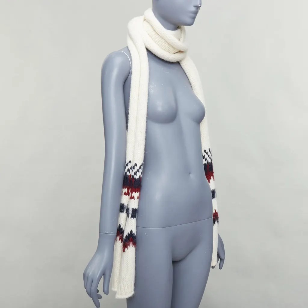 Saint Laurent Aztec Wrap Scarf Beige Wool Never worn - Inside View