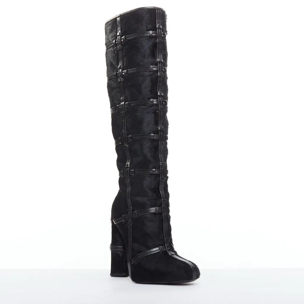 Tom Ford Silver Block Heel Boots Black Leather Never worn - Back View