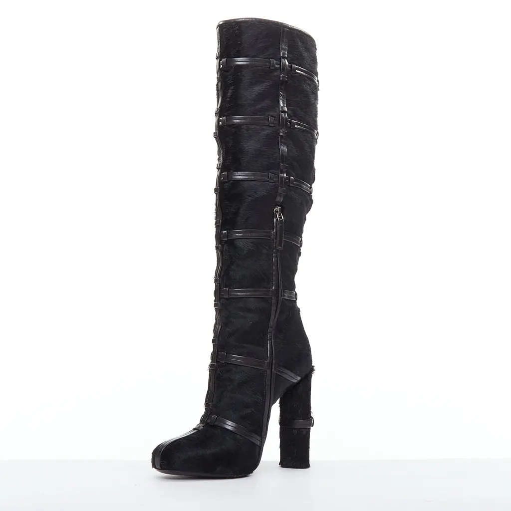 Tom Ford Silver Block Heel Boots Black Leather Never worn - Model View