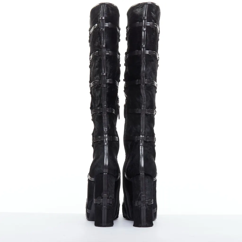 Tom Ford Silver Block Heel Boots Black Leather Never worn - Box View
