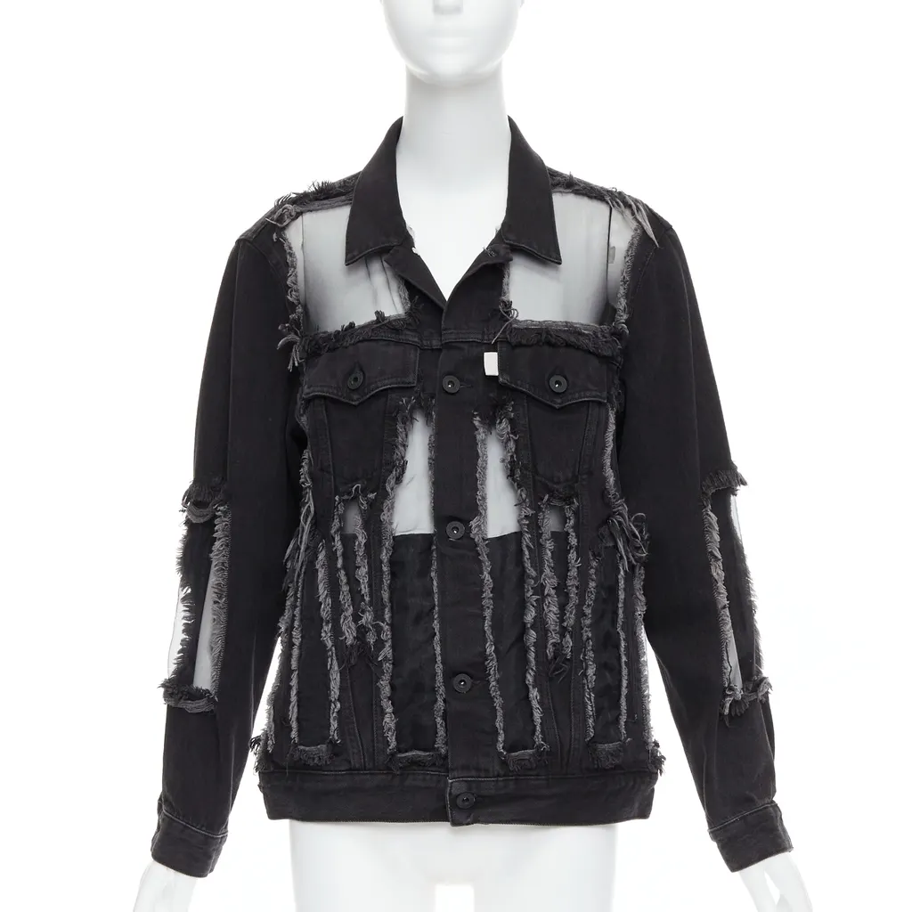 Off-White Black Denim Frayed Jacket Black Very good - Front View