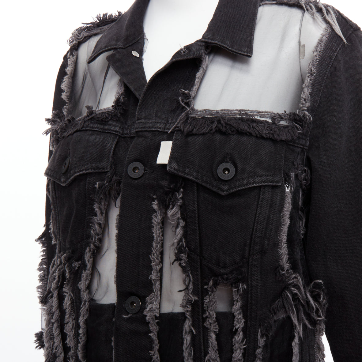 Off-white Black Denim Frayed Jacket - Back view
