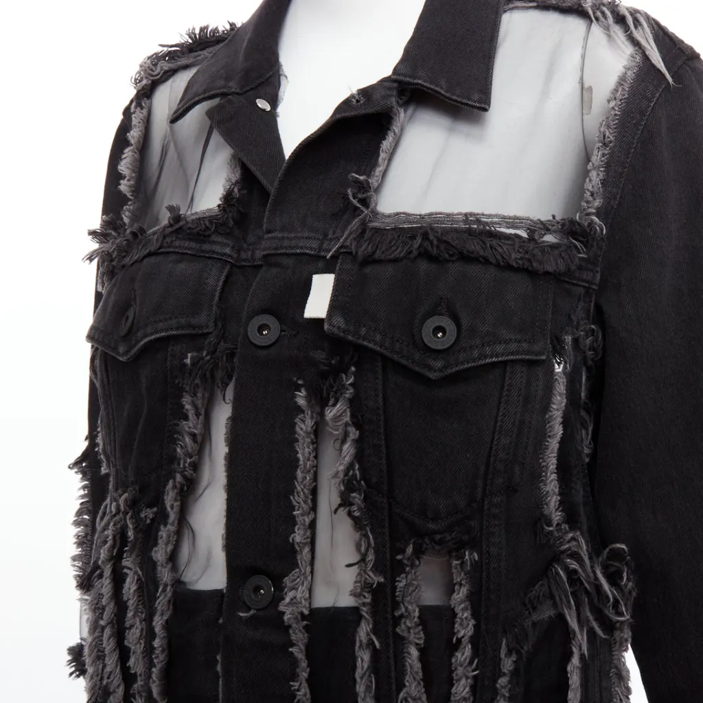 Off-White Black Denim Frayed Jacket Black Very good - Back View