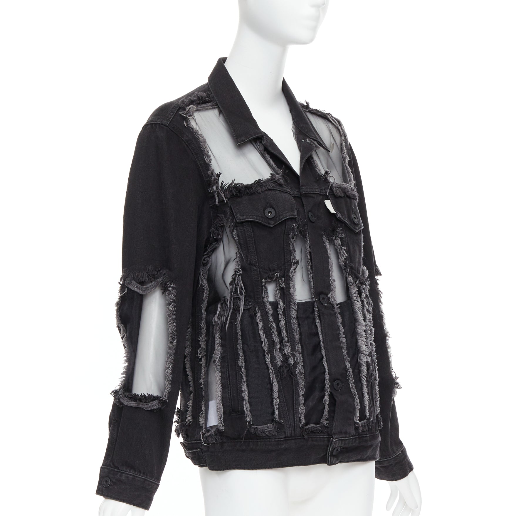 Off-white Black Denim Frayed Jacket - Image 6