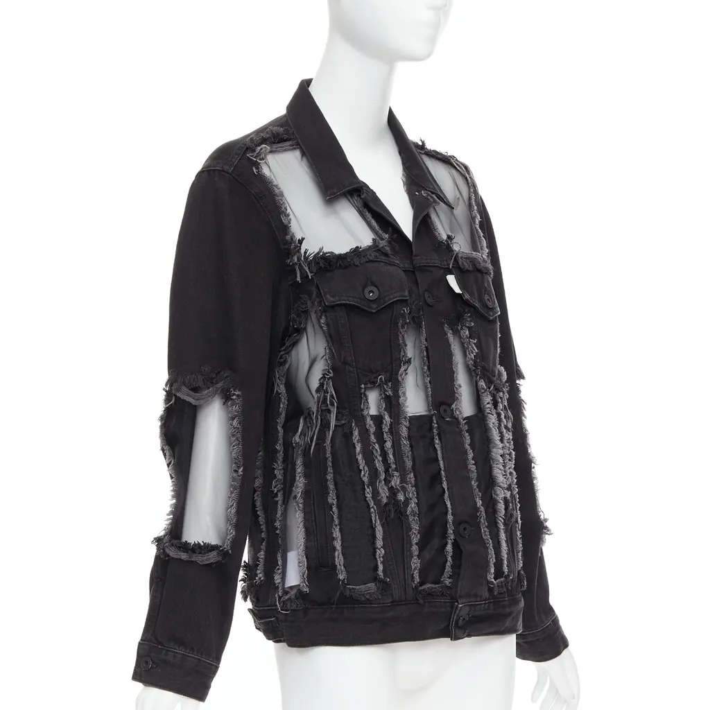 Off-White Black Denim Frayed Jacket Black Very good - Inside View