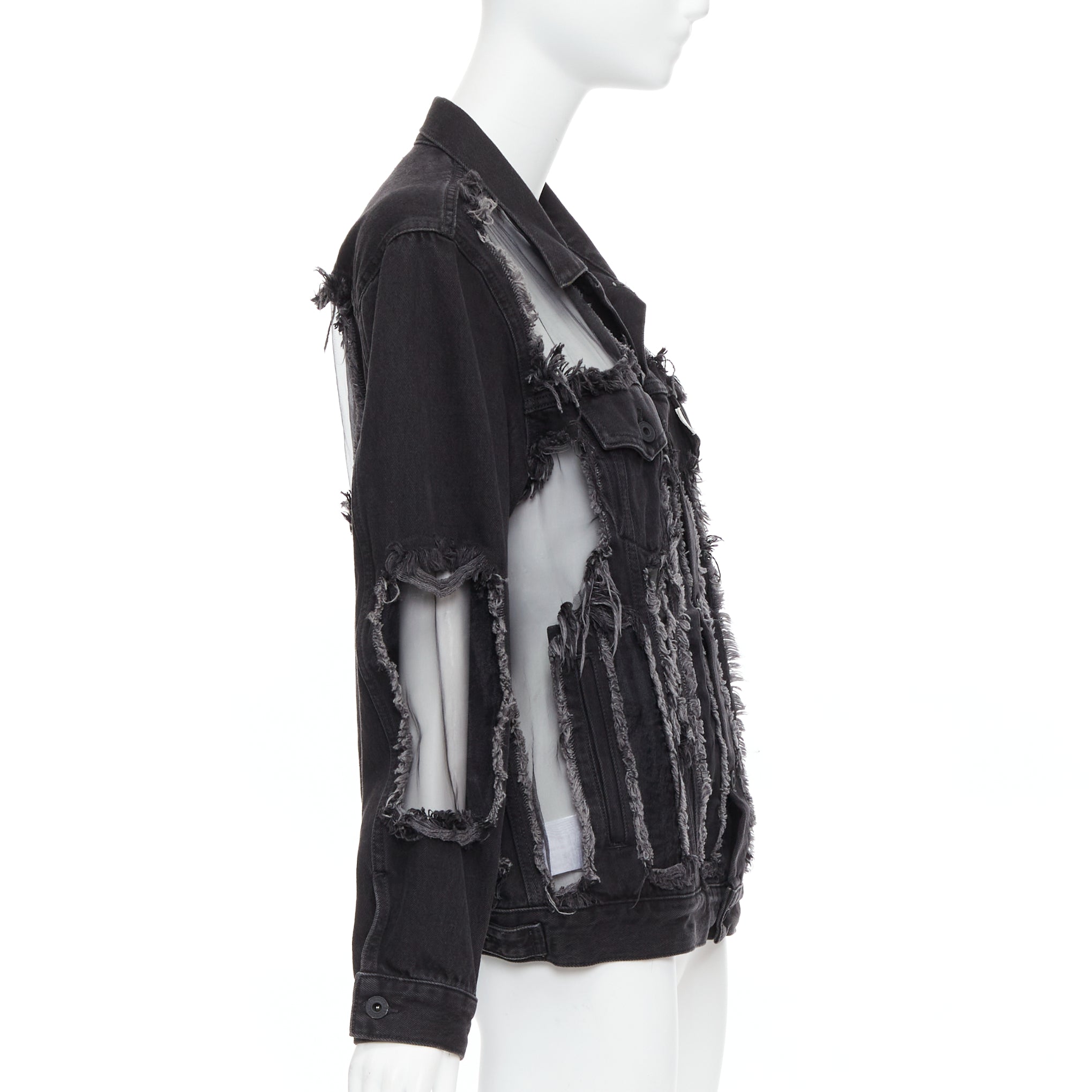 Off-white Black Denim Frayed Jacket - 4