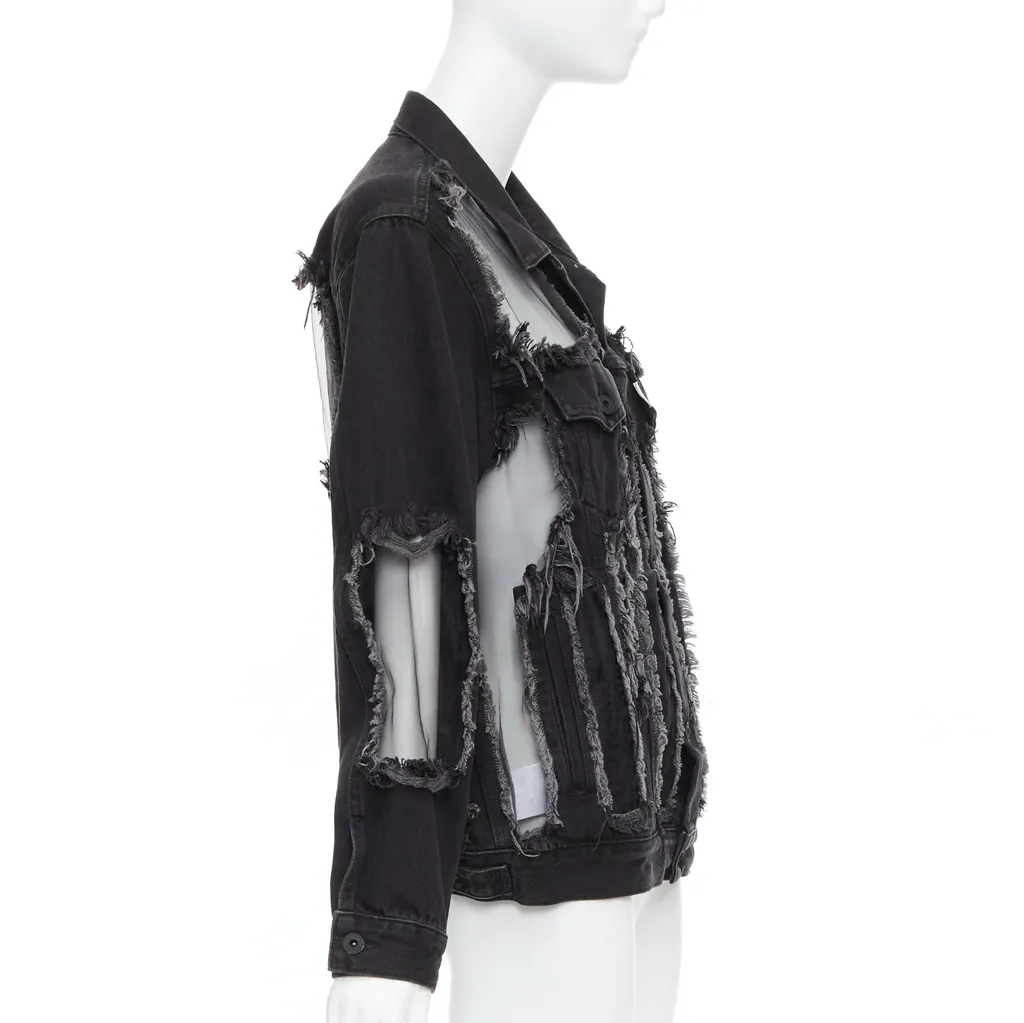 Off-White Black Denim Frayed Jacket Black Very good - Model View