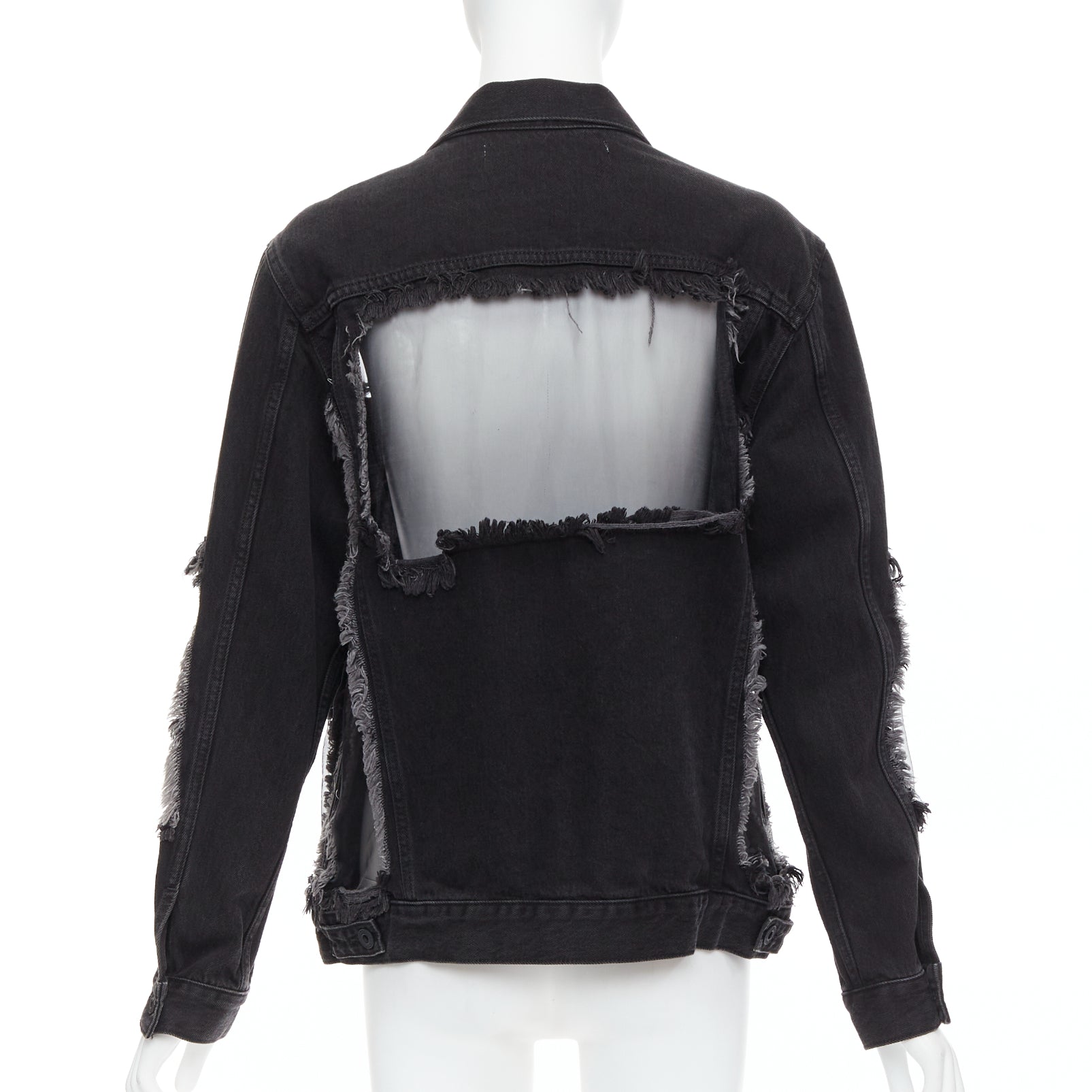 Off-white Black Denim Frayed Jacket - Side view