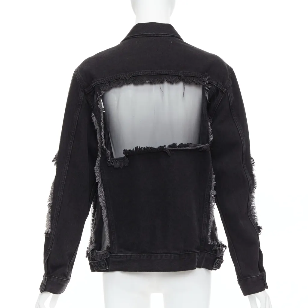 Off-White Black Denim Frayed Jacket Black Very good - Box View