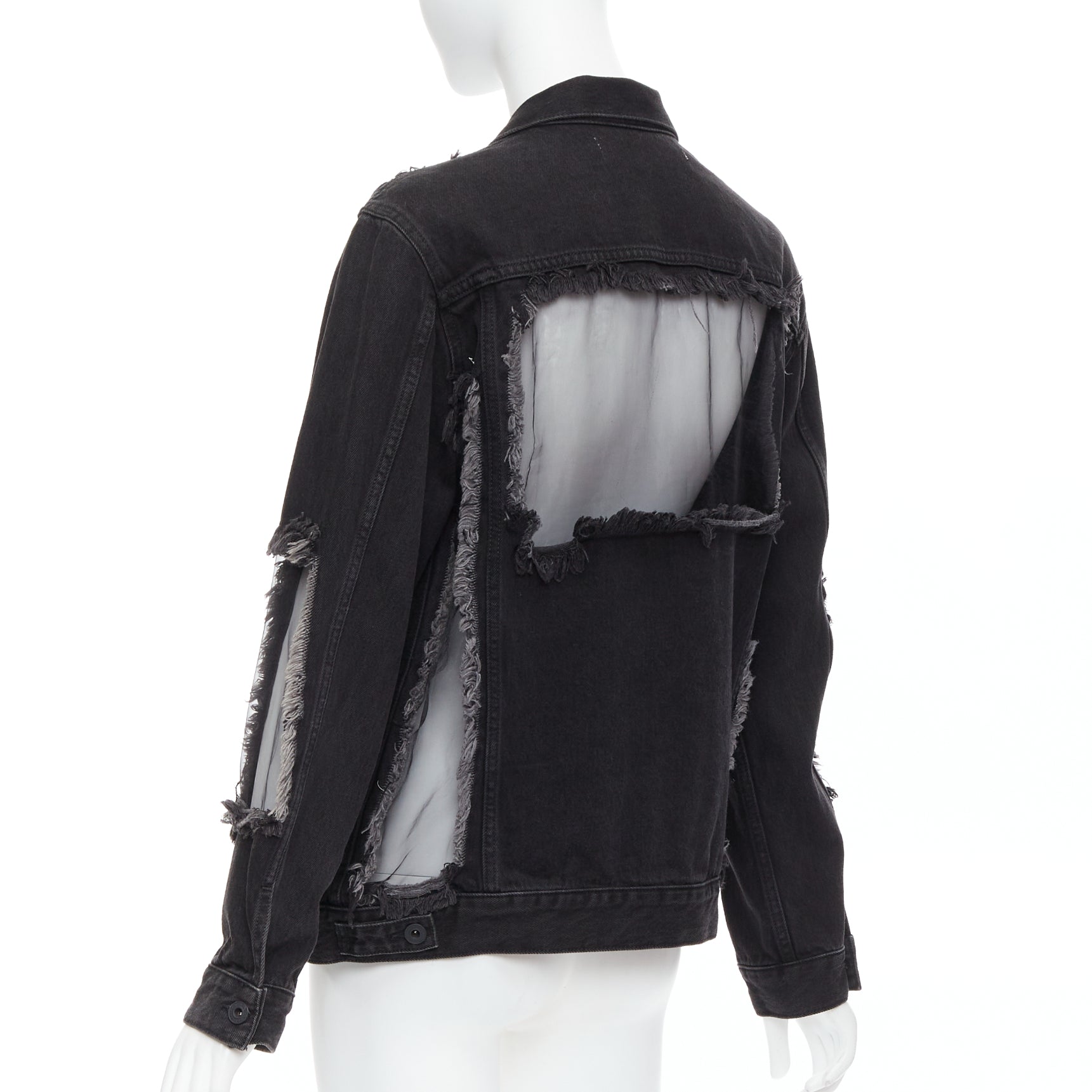 Off-white Black Denim Frayed Jacket - Detail 1