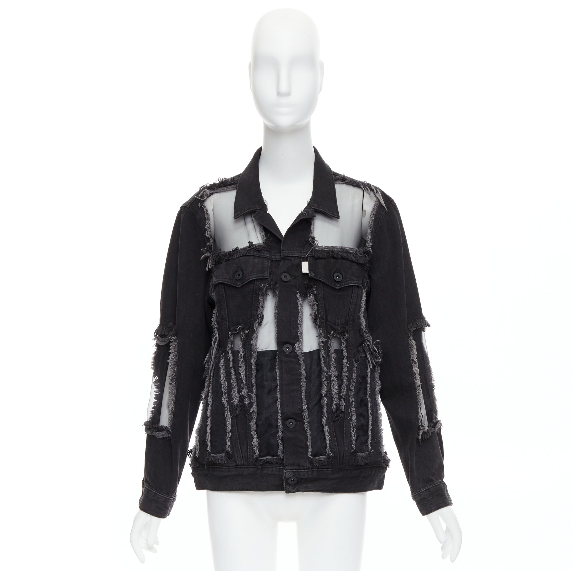 Off-white Black Denim Frayed Jacket - Image 11