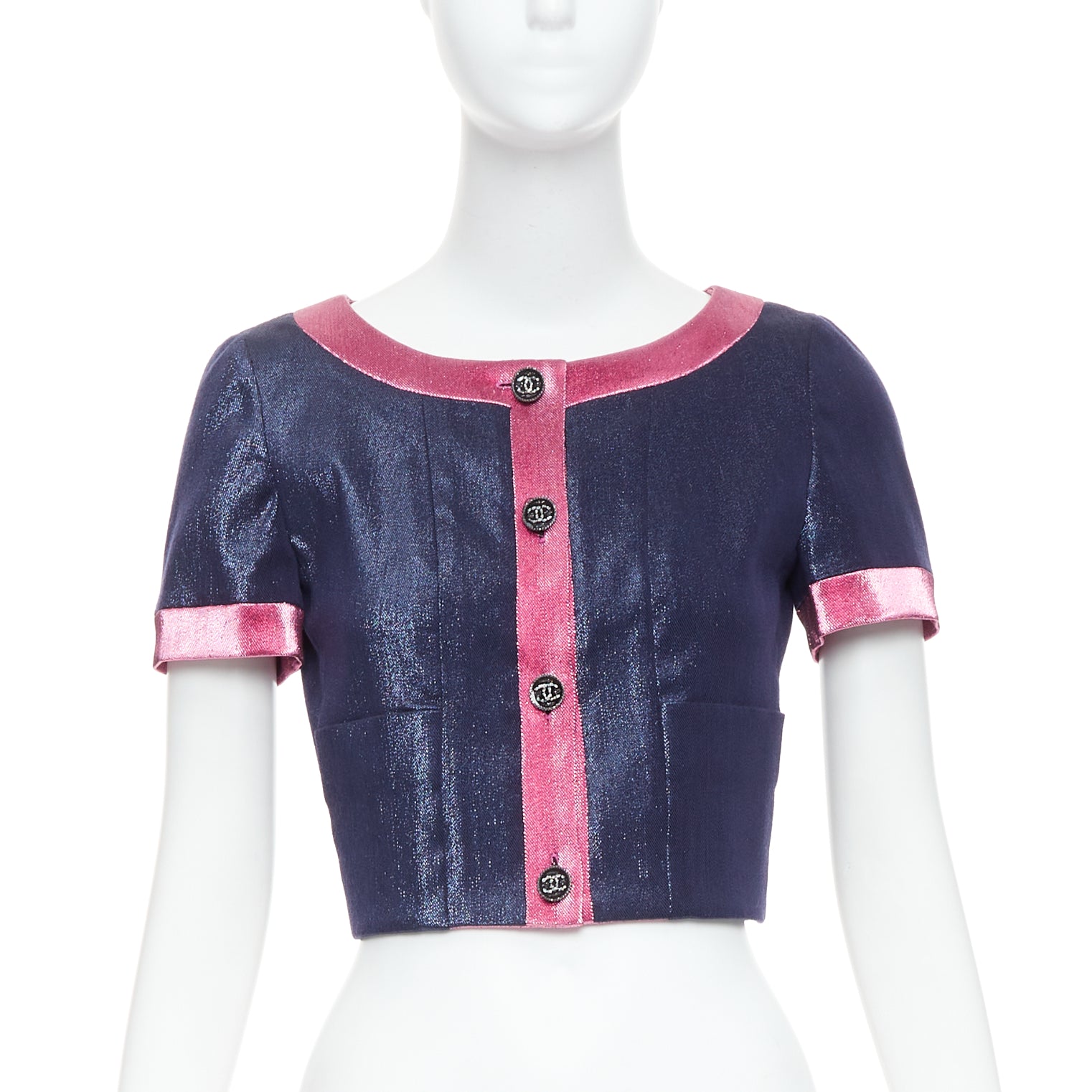 Chanel Navy Metallic Cropped Jacket