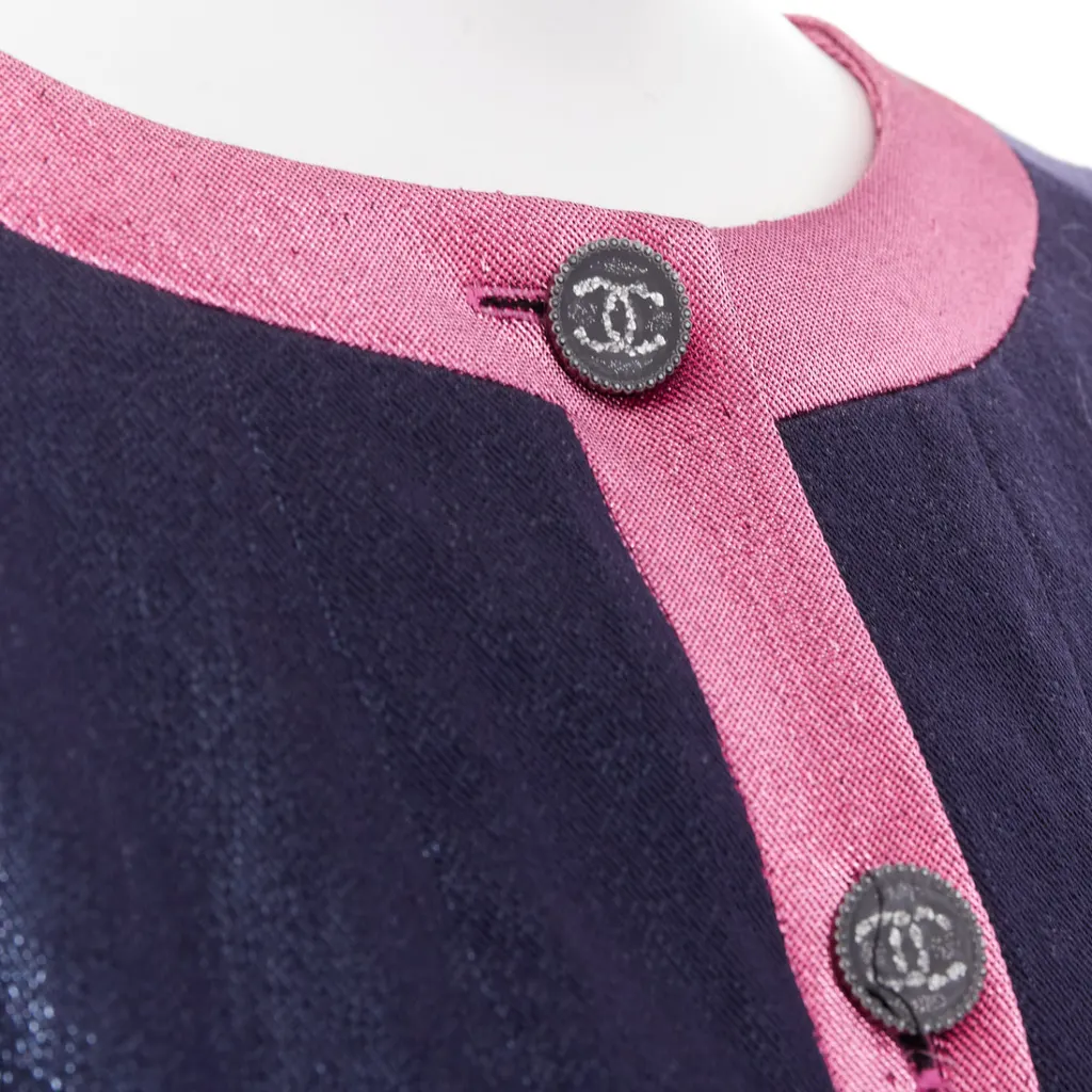 Chanel Navy Metallic Cropped Jacket Pink Wool Never worn, with tag - Back View