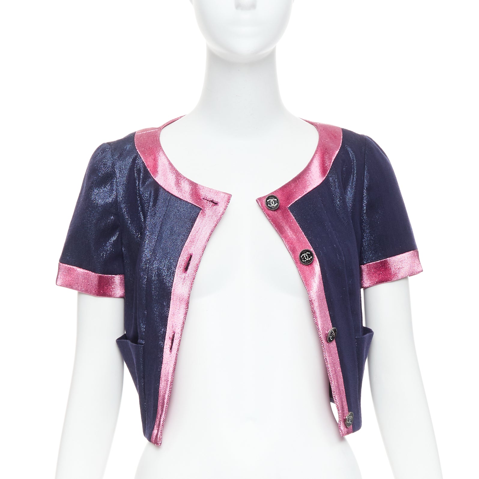 Chanel Navy Metallic Cropped Jacket - Image 6