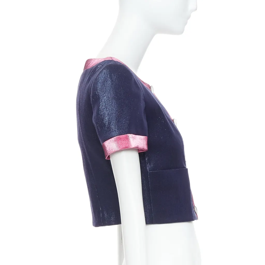 Chanel Navy Metallic Cropped Jacket Pink Wool Never worn, with tag - Box View