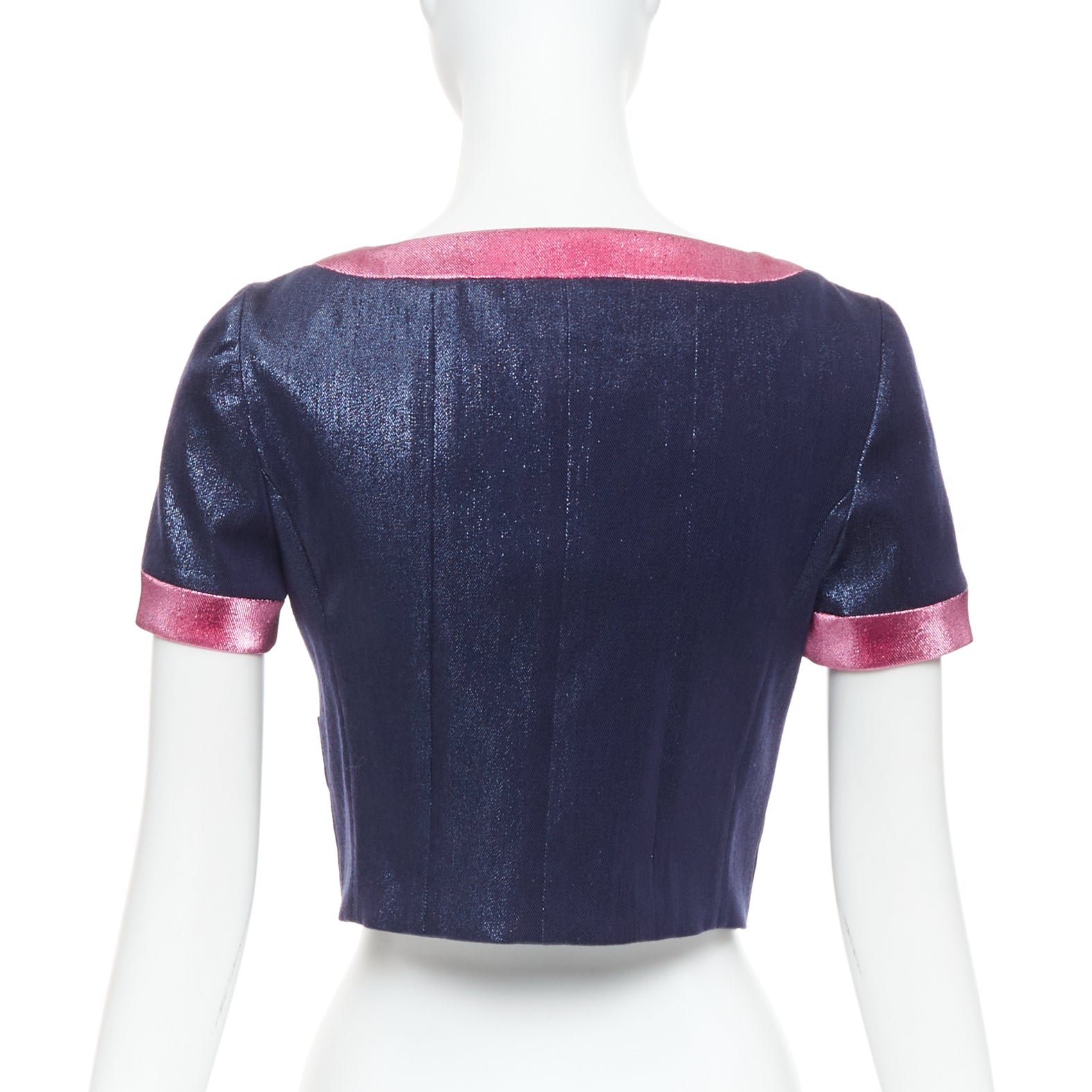 Chanel Navy Metallic Cropped Jacket - Detail 1