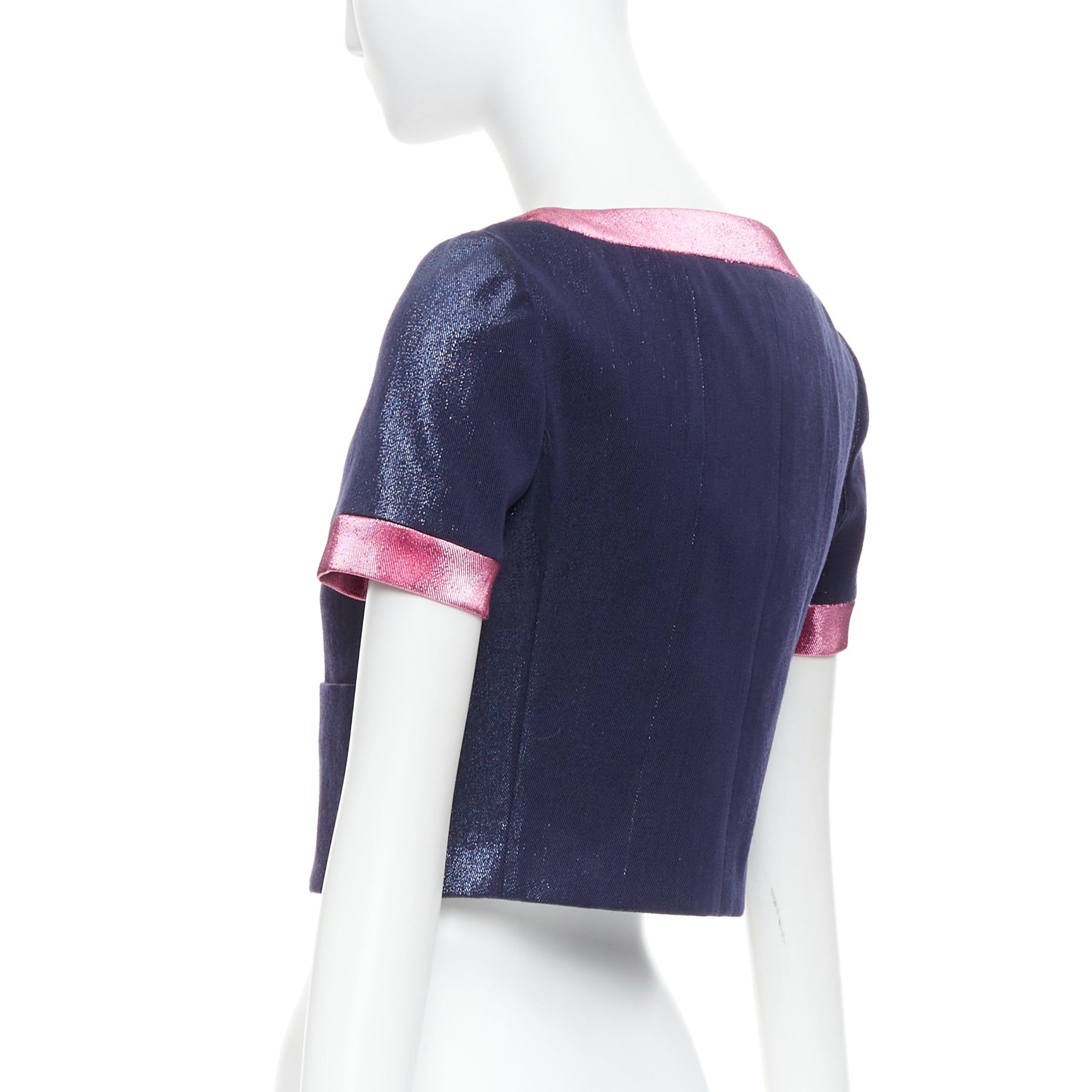Chanel Navy Metallic Cropped Jacket - Detail 2