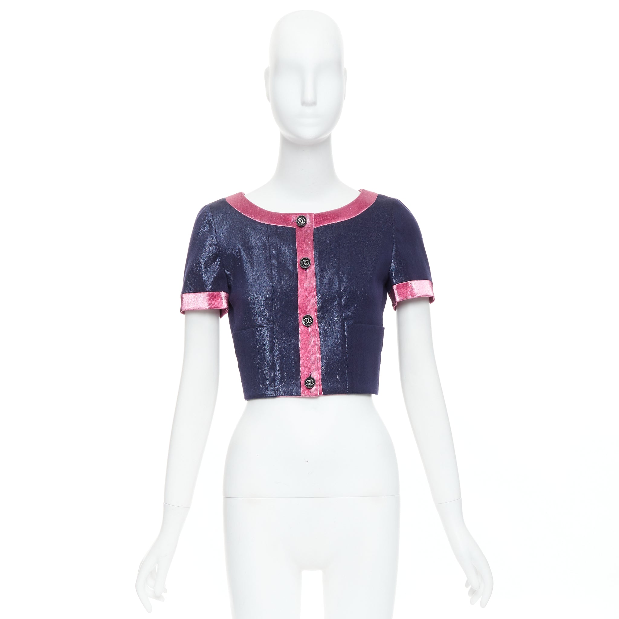 Chanel Navy Metallic Cropped Jacket - Image 12