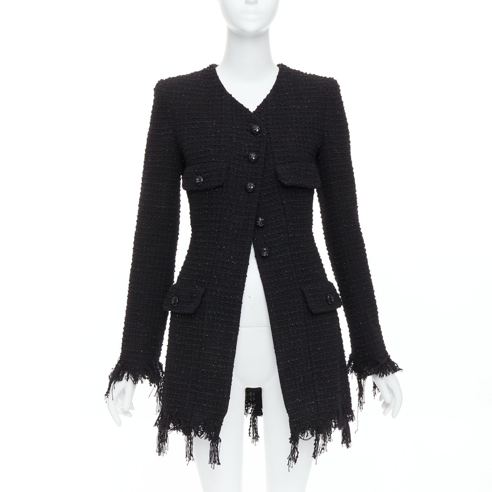 Chanel Black Tweed Fringe Jacket