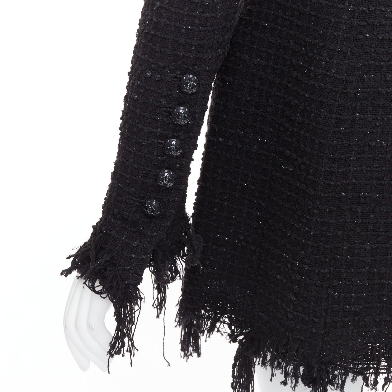 Chanel Black Tweed Fringe Jacket - Back view